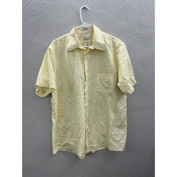 Van Heusen Mens Shirt Size 17 Yellow Poplin Half Sleeve Button Up - Picture 1 of 10